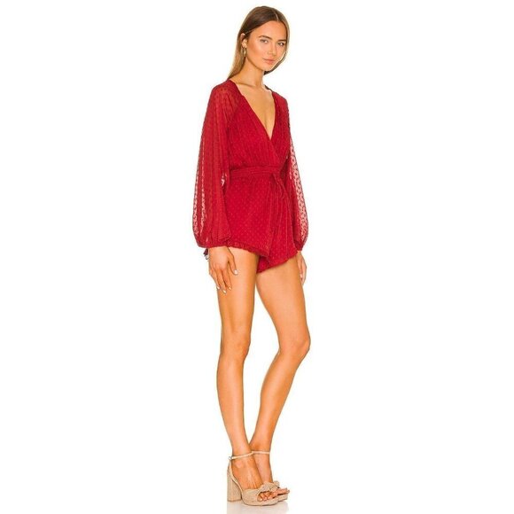 Tularosa Claudia Long Sleeve Romper in Deep Red XXSmall New - Picture 2 of 12